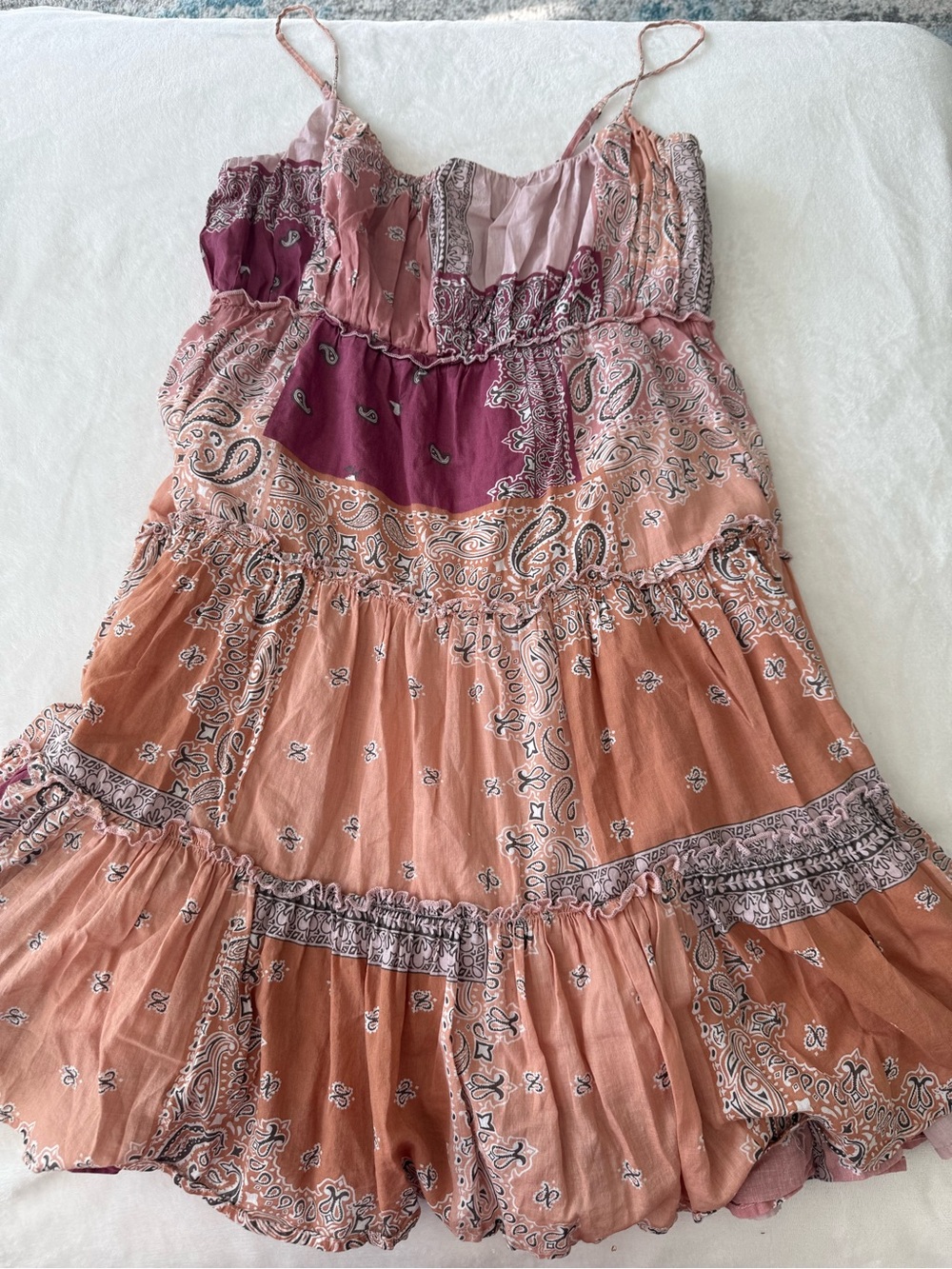 Lucky Brand Women's Cotton Patchwork Print Tiered Mini Dress Medium D85